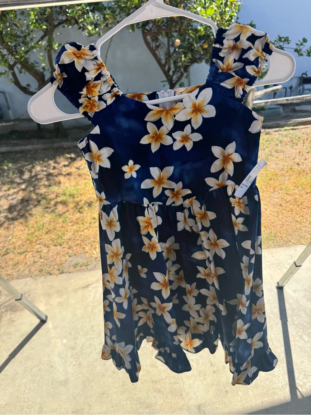 Navy Blue Floral Sundress for Girls with Ruffled Straps